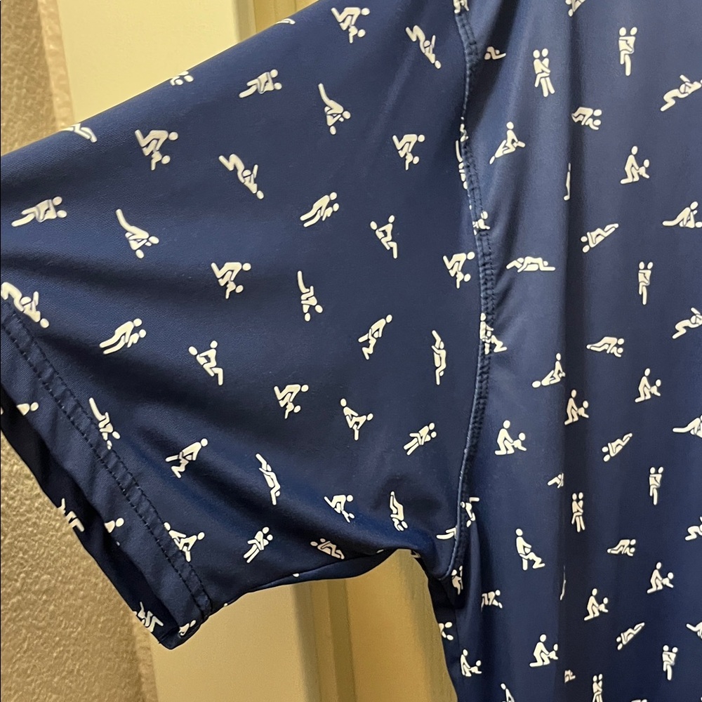 Adult theme Men's Blue Golf Polo with White Couples Design - Picture 4 of 6